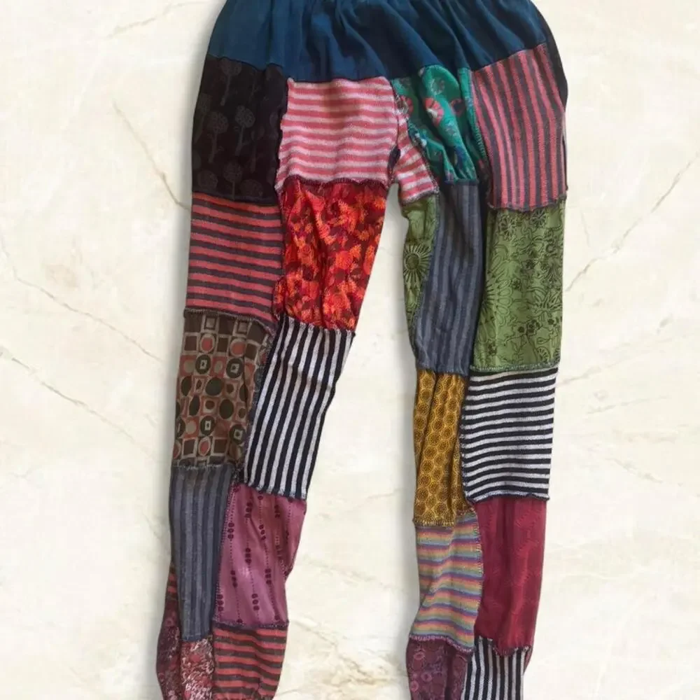 Kathmandu Imports Cotton Patchwork Drawstring Multicolor Harem Pants - Picture 6 of 9